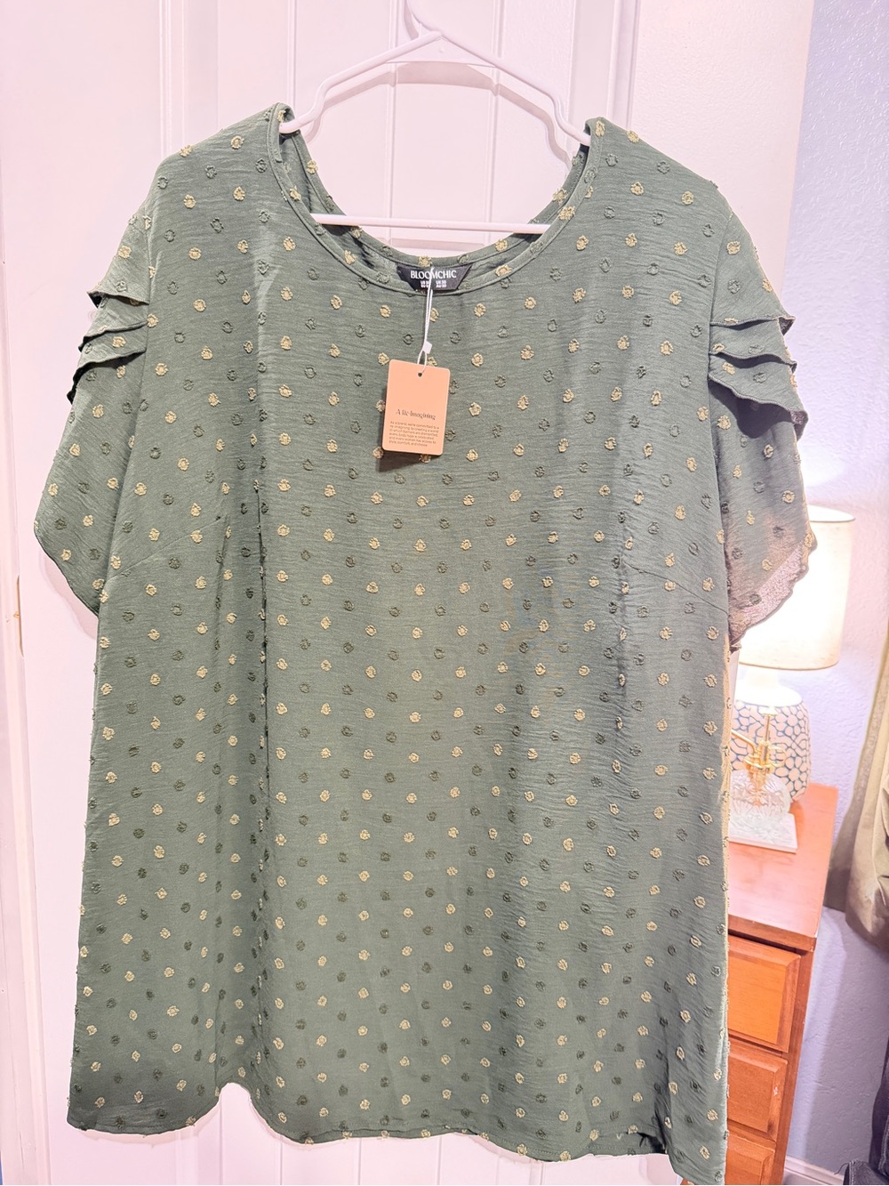 BloomChic Olive Green Dot Short Sleeve Tunic - Picture 4 of 4